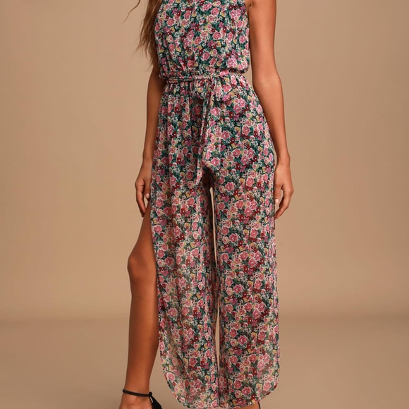 Lulus Pants - Lulus Floral Print Wide-Leg Jumpsuit